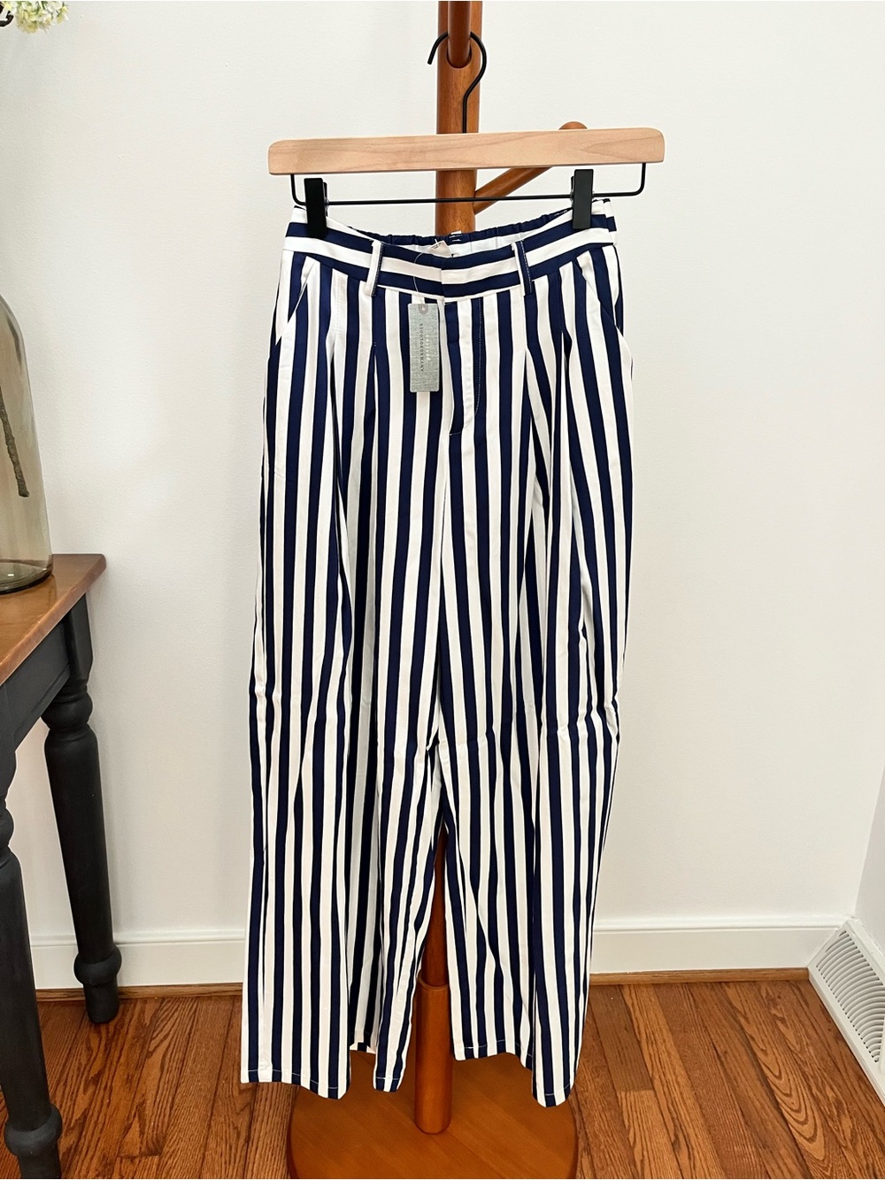 NWT - Anthropologie - Maeve Navy & White Vertical Stripe Wide-Leg Pants